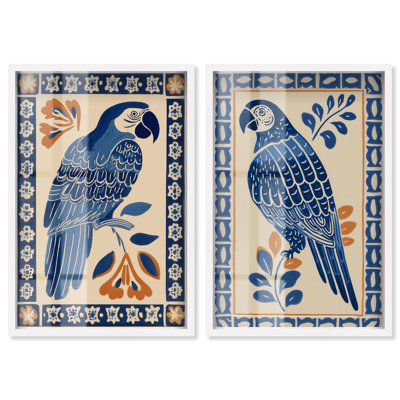 Azulejo Duo Shadowbox Print Modern Livingroom Art Set by Art Remedy, Black Frame, 10 x 15