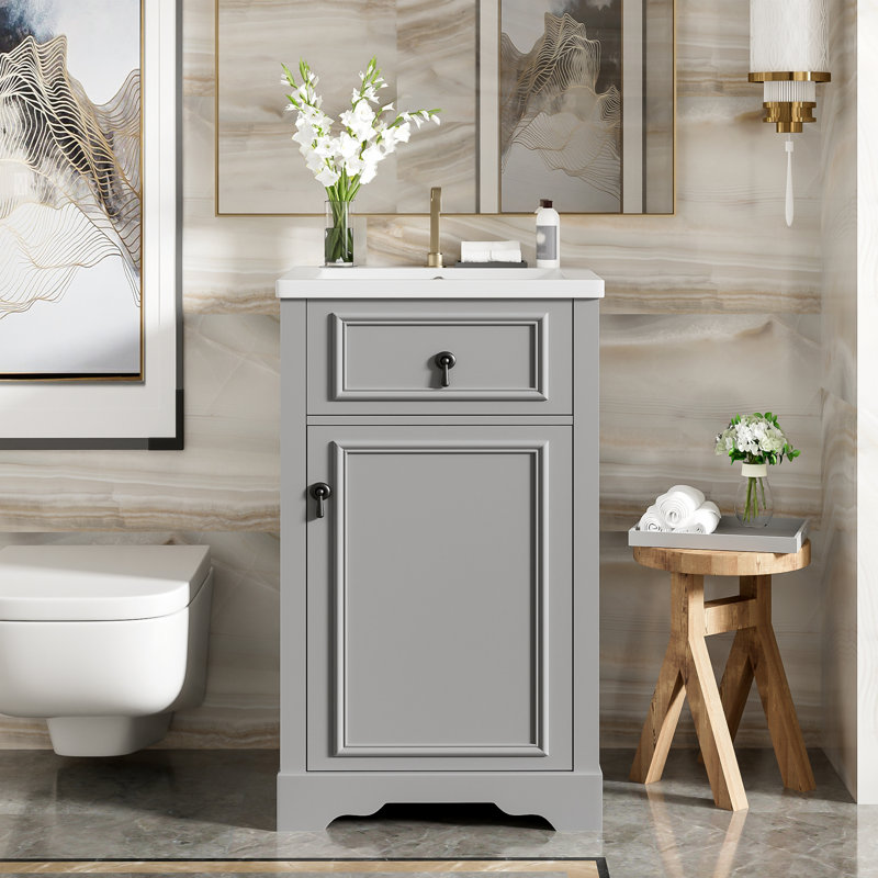 Meuble-lavabo de 20 pouces avec lavabo en céramique, Gris