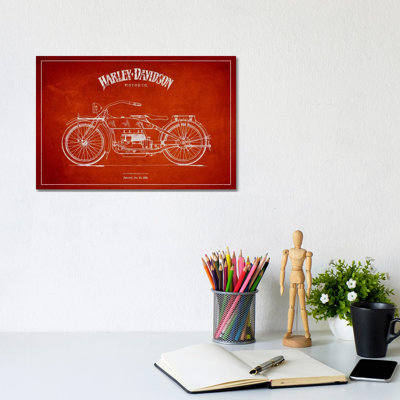 Harley-Davidson Red Patent Blueprint by Aged Pixel - Gallery-Wrapped Canvas Giclée on Canvas