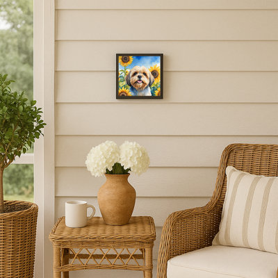 Lhasa Apso in Sunflowers Framed Metal Print
