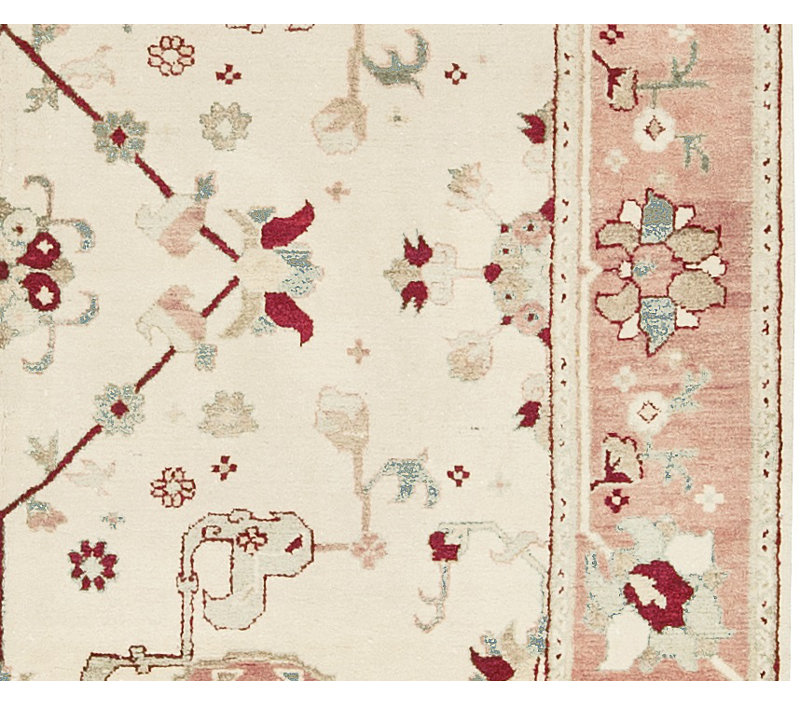 Tapis beige et rose noué à la main de haute qualité