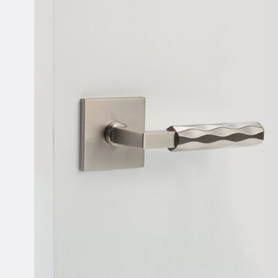 Hailey Satin Nickel Modern Double Dummy Interior Door Handle with Square Rosette and Concealed Screws