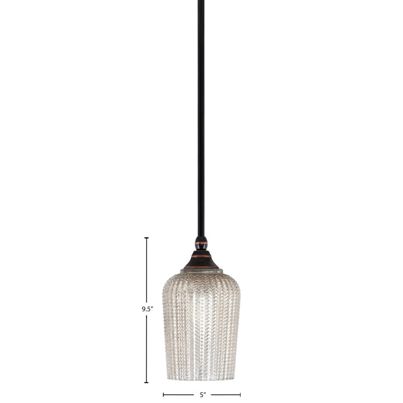 Stem Hung Mini Pendant With 5" Glass, Silver, Black/Copper