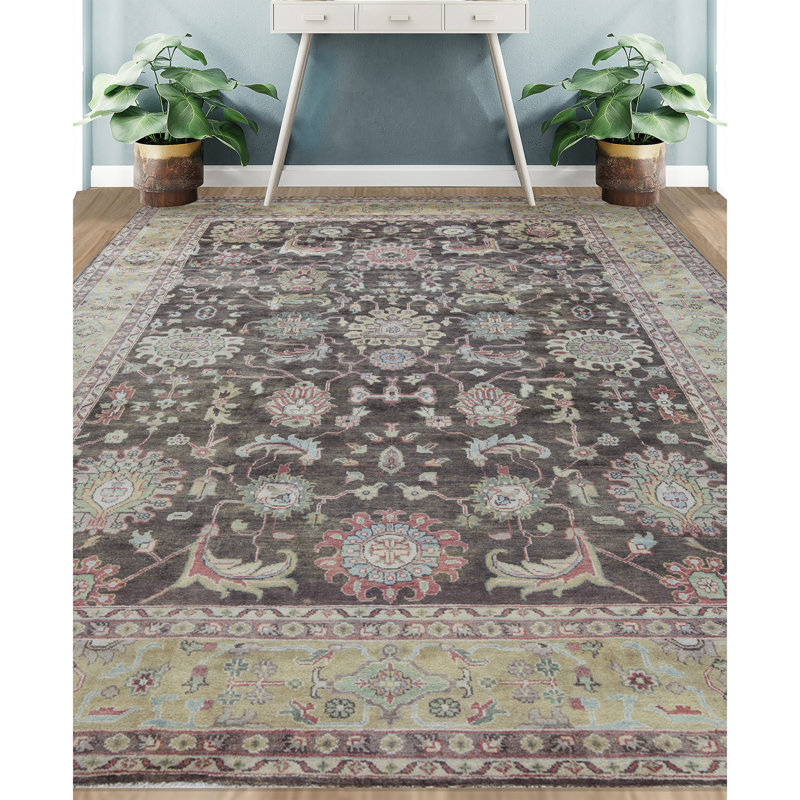 Wool Oriental Area Rug in Dark Gray/Khaki, Rectangle 8'10" x 11'9"