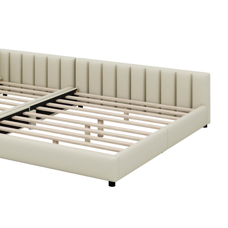 Lit plateforme tapissier disponible en taille grand, Beige