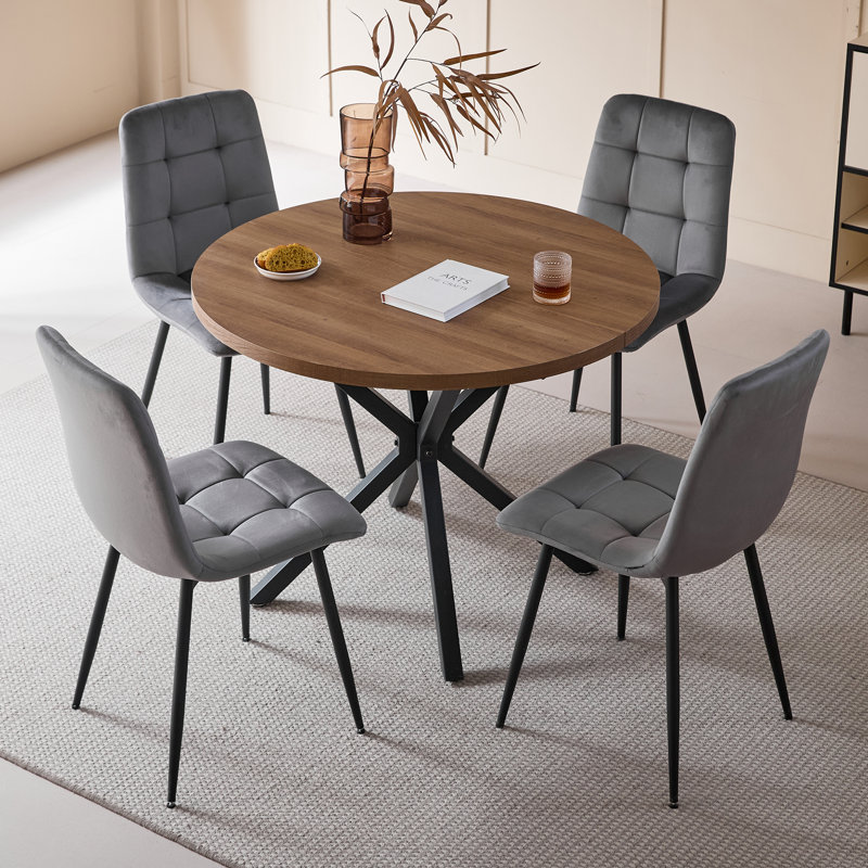 50cm H Velvet Upholstered Metal Side Chair, Grey, 4
