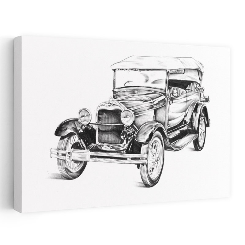Illustration élégante d'une voiture classique, style rétro. Affiche murale classique et élégante., H 24 po x l 36 po