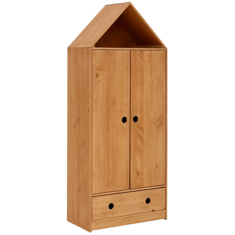 Antunez 2 Door Solid Wood Wardrobe, Stain Wax