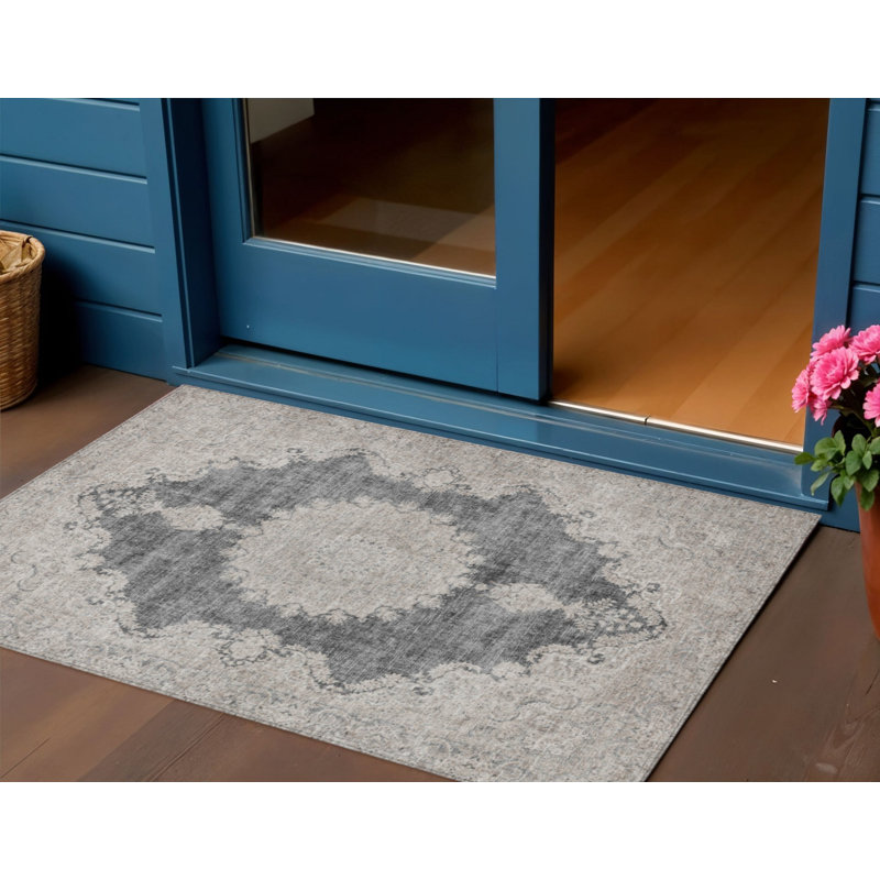 Tapis intérieur / extérieur ivoire oriental lavable 3 pi x 5 pi HomeRoots