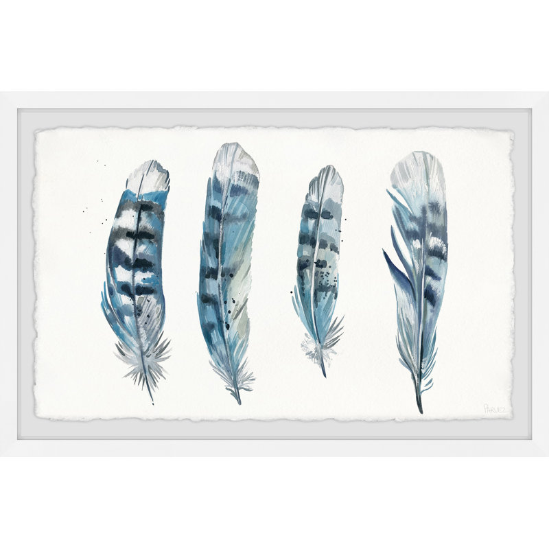Blue Striped Feathers II by Parvez Taj - Single Picture Frame Painting, 38 cm H x 45 cm W