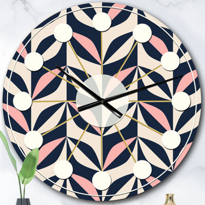Horloge murale florale rétro motif botanique II - Mid-Century moderne