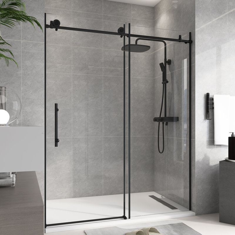 56-60 "W X 76"H Frameless Shower Door In Matte Black, Matte Black