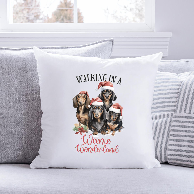 15_dachshund Reversible Throw Pillow, 14" x 14"