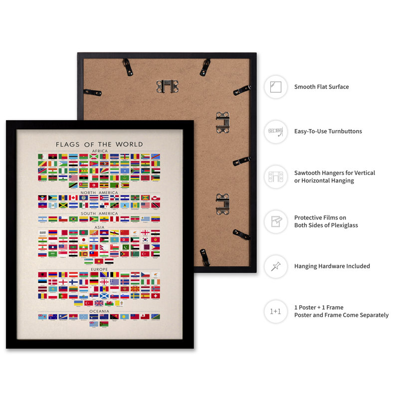 Drapeaux du monde, Black Framed, Poster, 08"H x 10"W