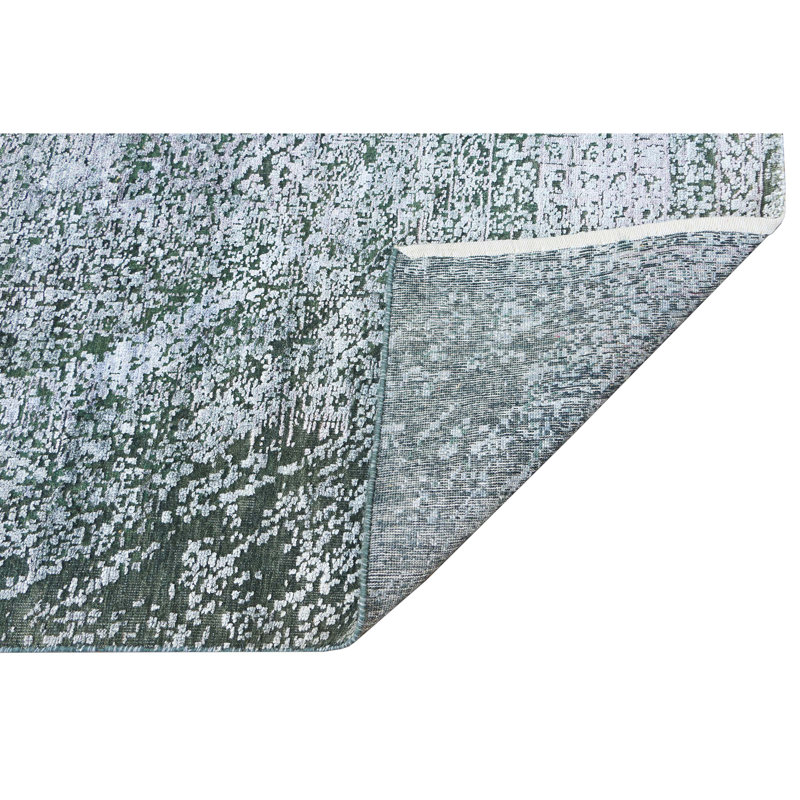 Hand Knotted Area Rug in Green/Silver, Rectangle 9' x 12'