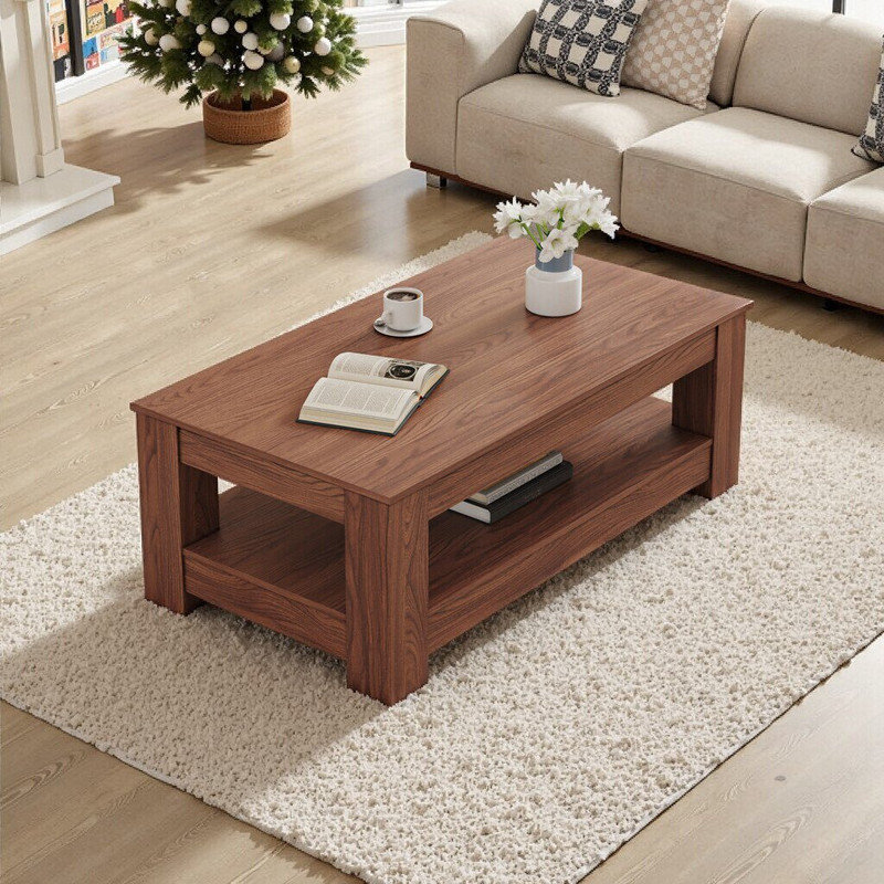 Double Layer MDF Coffee Table, Rectangular Design, Walnut