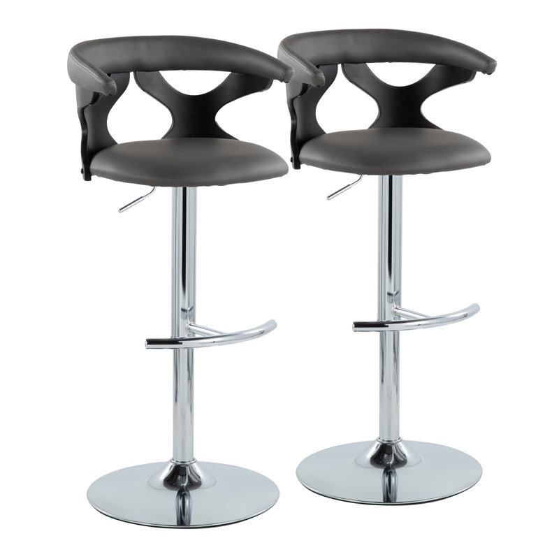 Gray Faux Leather Adjustable Swivel Barstool with Chrome Base