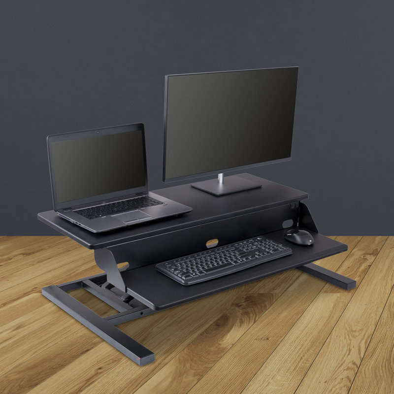 Convertisseur de bureau debout électrique à deux niveaux Inbox Zero Power Pro (noir, 32 po de largeur)
