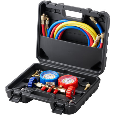 AC Gauge Set - 3 Way AC Manifold Gauge Set For R134A R22 R12 R502 Refrigerant, Freon Gauges With 5Ft Hoses, Couplers, Can Tap Works On Car Auto Freon Charging And Evacuation