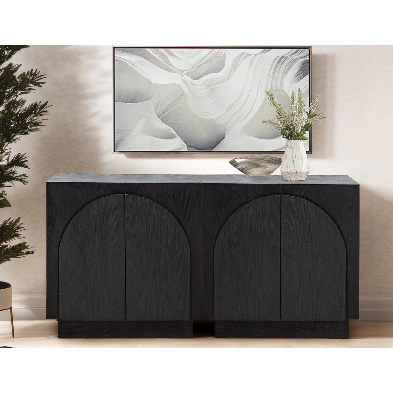  Aurelie Solid Wood Arched Storage Cabinet Credenza, Black