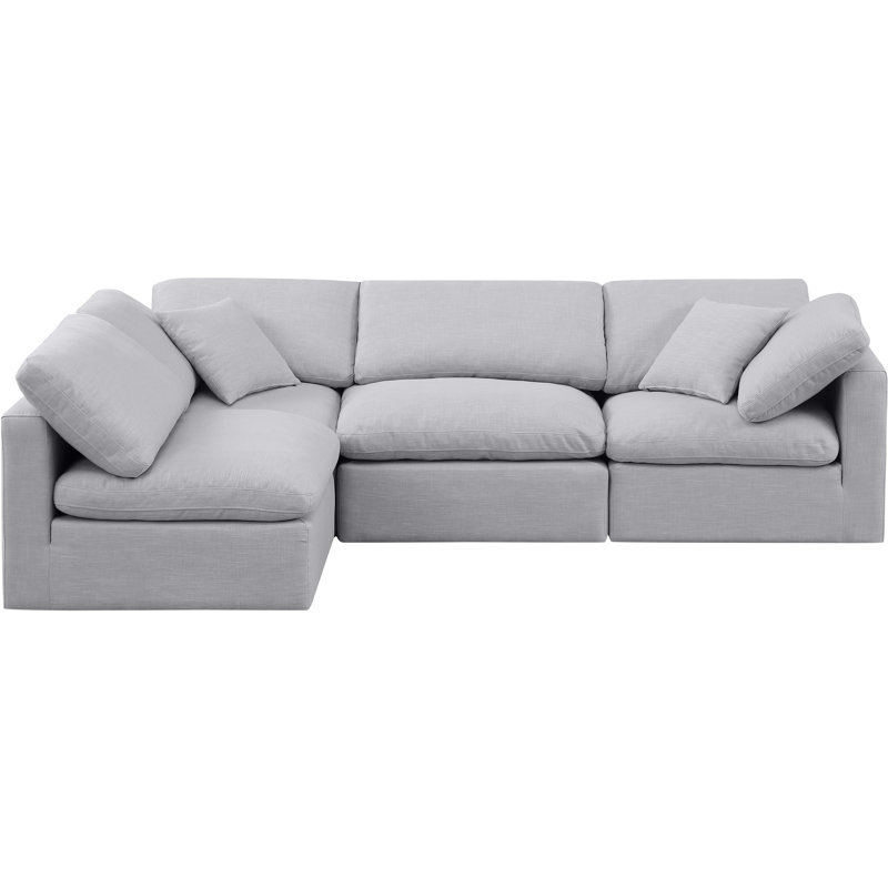 Izzet Upholstered L-Shaped Sectional Reversible, Grey Linen Textured Fabric