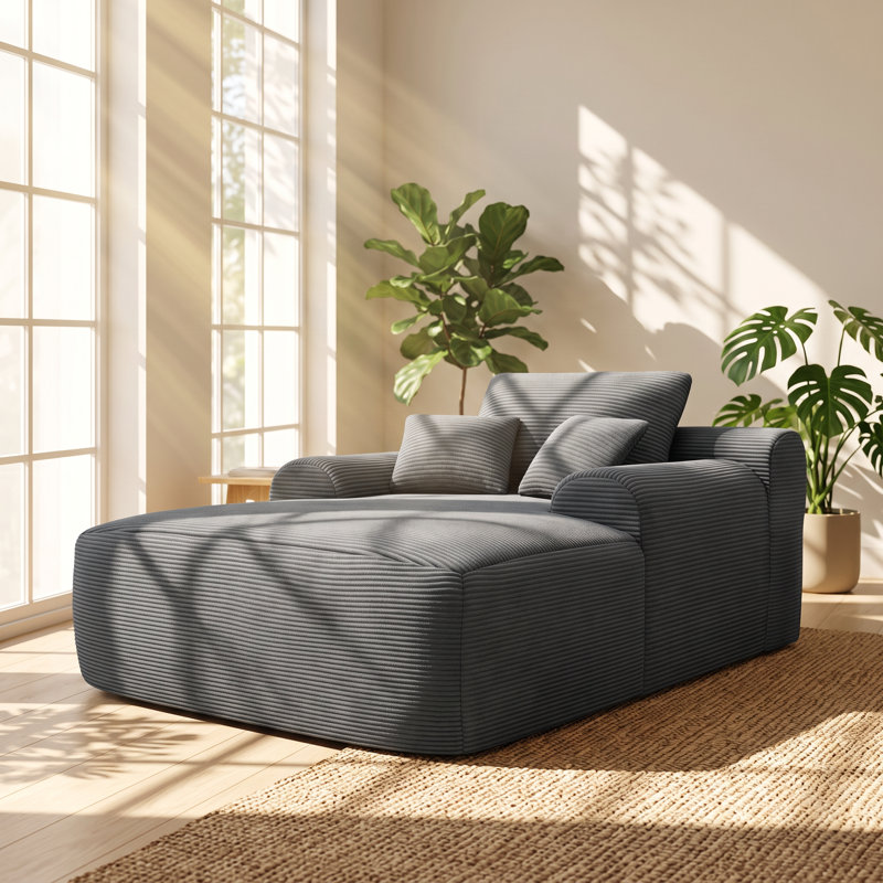 Chaise longue en velours côtelé l 65 po x P 47 po x H 24 po