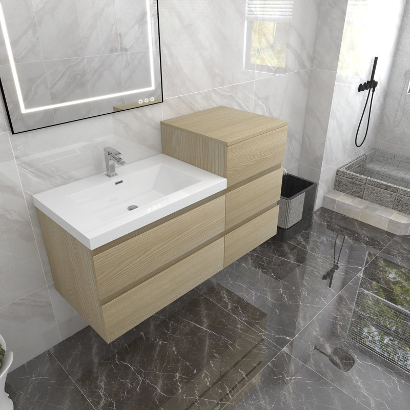 Moreno Bailey 49'' Single Bathroom Vanity with Acrylic Top, White Oak