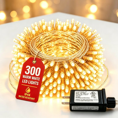 300 LED 99FT String Lights Warm White Indoor Outdoor Clear Wire, 8 Modes Connectable Christmas String Lights for Bedroom, Plug in Twinkle Fairy Light for Wedding Party Home Tree Yard Patio Spring Decor