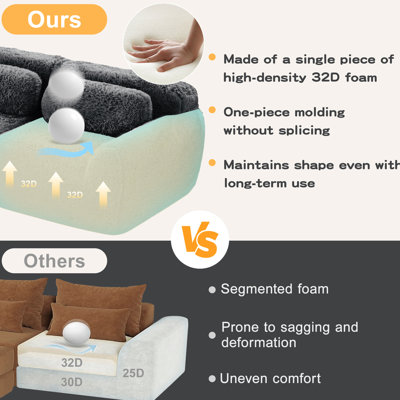 Canapé modulaire de 114 po en tissu doux et moelleux à 3 places avec coussins décoratifs ergonomiques pour le cinéma maison d'étude, gris foncé, base antidérapante, emballage sous vide à compression complète, raccordement par boucle, non