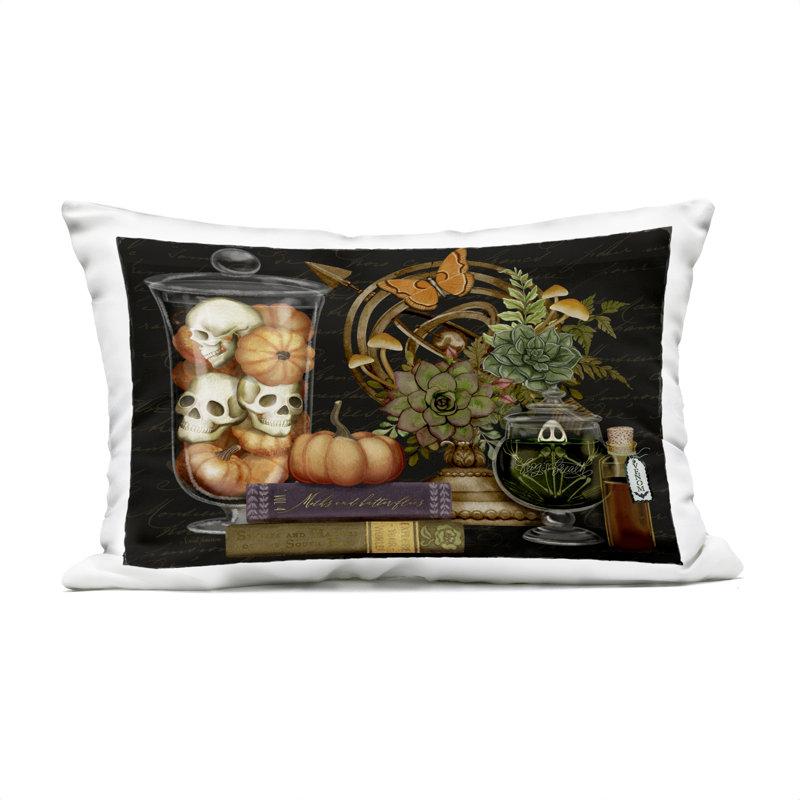 Coussin d'extérieur imprimé motif terrarium par Nicole Tamarin, Noir automnal noir foncé