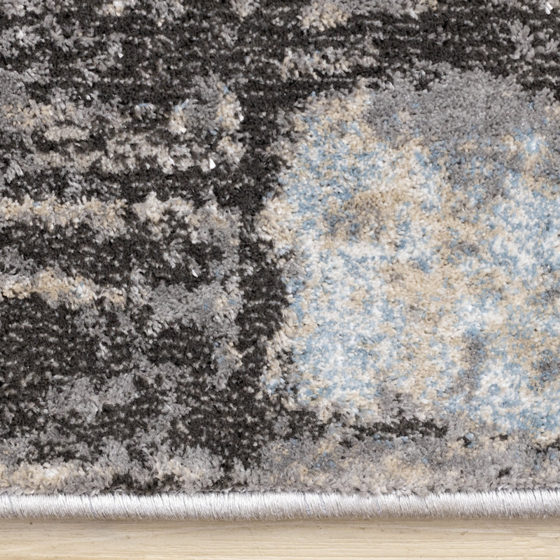 Tapis d'intérieur abstrait gris, bleu, blanc tissé, Rectangle 5 pi 3 po x 7 pi 7 po