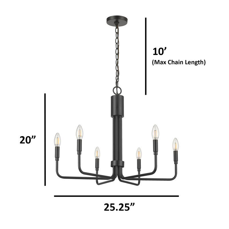 Matte Black Steel 6-Light Candle Style Chandelier