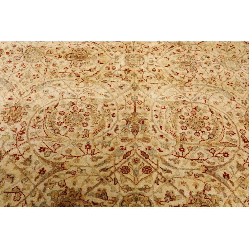 Tapis Agra transitionnel en laine, noué à la main, beige et orange brûlé, 2,46 m x 3,05 m