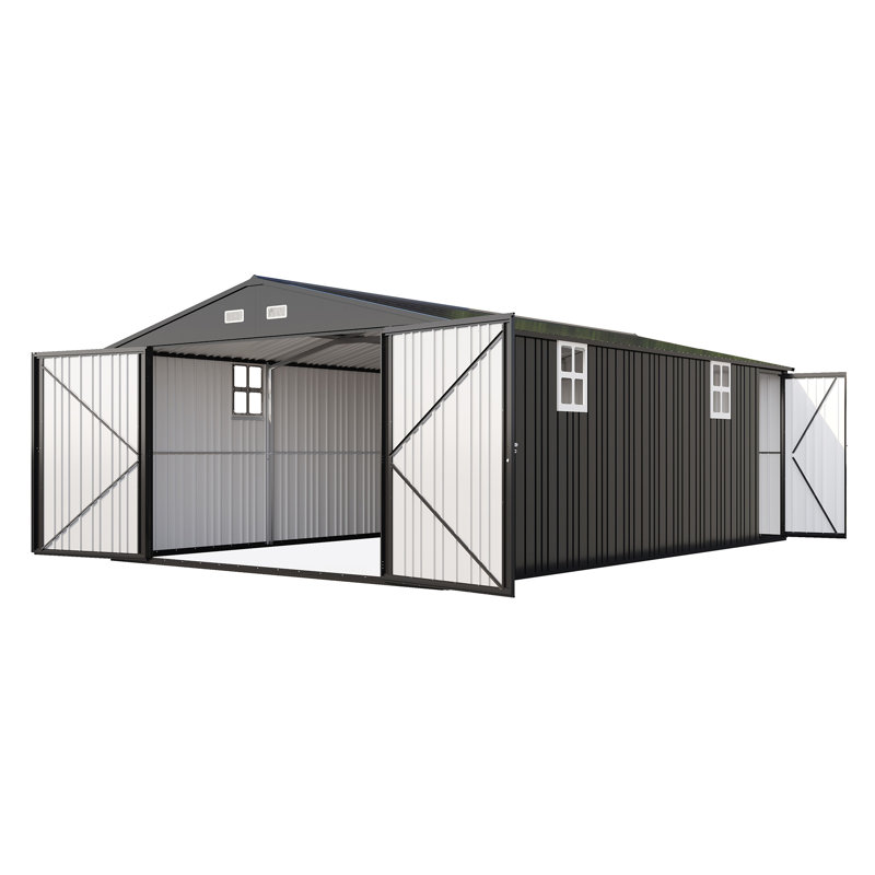 Remise de rangement extérieure Guardian Shelter Series AMERLIFE 13,2 x 21 x 8 pi, grande remise en métal avec 2 portes à double charnière, gris foncé