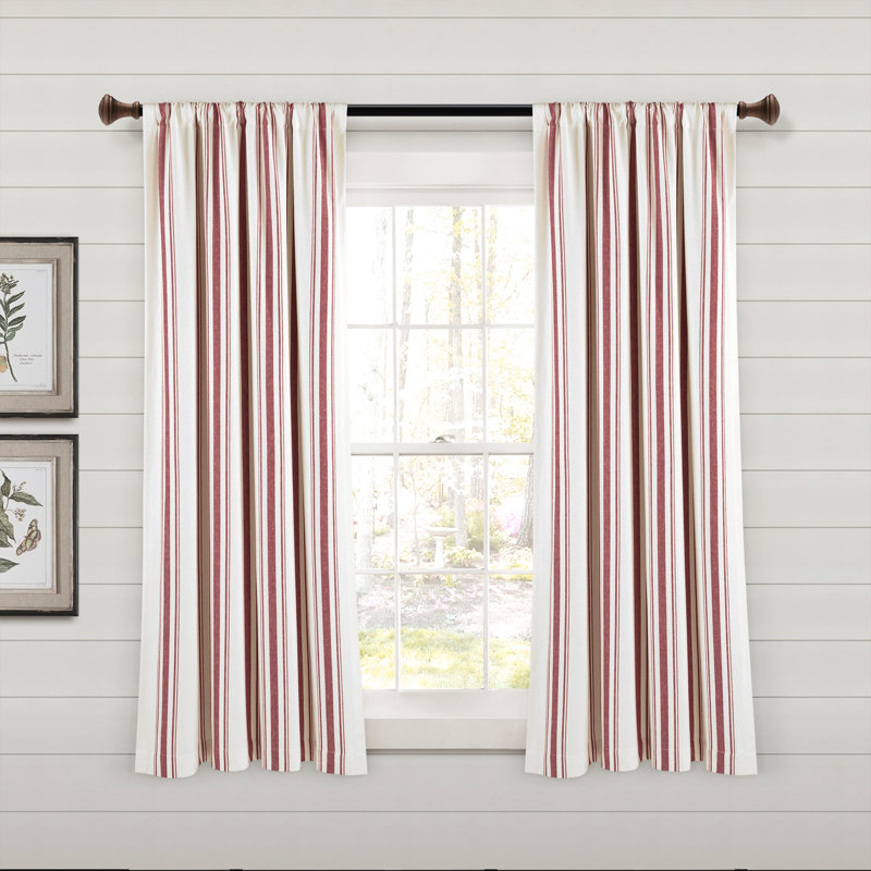 Cotton Blend Semi Sheer Curtain Pair, 42" W x 63" L, Red