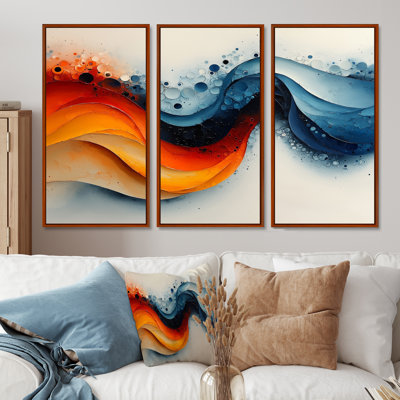 Fugue abstraite bleue en couleur III - art mural spirales abstraites pour le salon - ensemble de 3