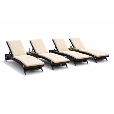 Priyansh Brown 6-Piece Wicker Outdoor Chaise Lounge Set with Beige Cushions
