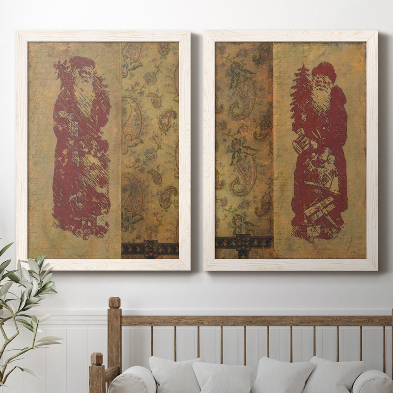 Vinatage Santa I - ensemble de 2 peintures, H 31,5 po x l 47 po x P 1,5 po, Toile blanche encadrée, Pas de tapis