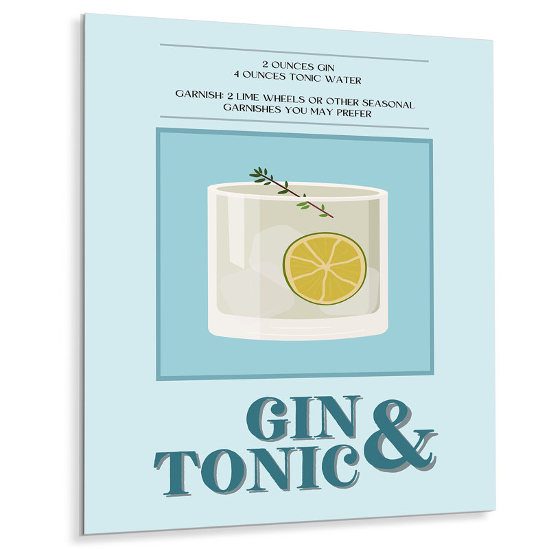 «Gin & Tonic On The Rocks Highball Cocktail II», art mural cocktails, Métal métal, H 32 po x l 24 po x P 1 po