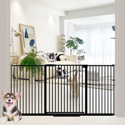 Barrière de sécurité ajustable étroite pour animaux de compagnie de 1,37 po - à pression, à fermeture automatique, à double verrouillage, sans outils, barrière de sécurité en métal pour les couloirs et les portes (noir)