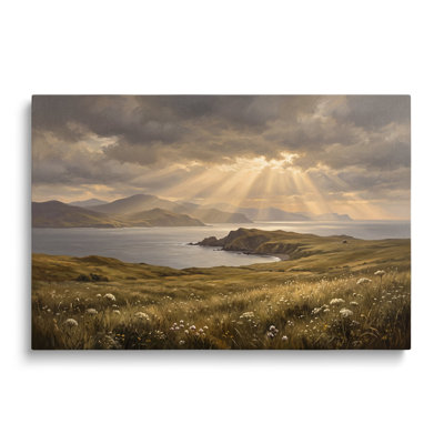 Multicolore toile paysage côtier Bay Sunbeam, peinture d'art mural pour salon, salle à manger et chambre à coucher