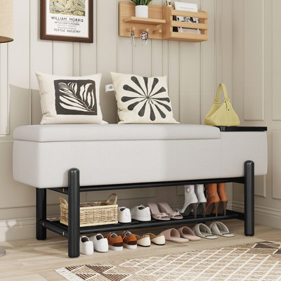 Banc de rangement rembourré avec tablette inférieure