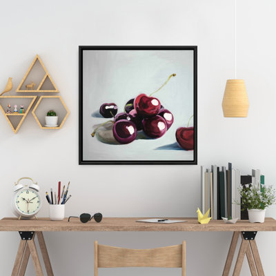 Toile cerises foncées brillantes | Art mural blanc avec nourriture romantique