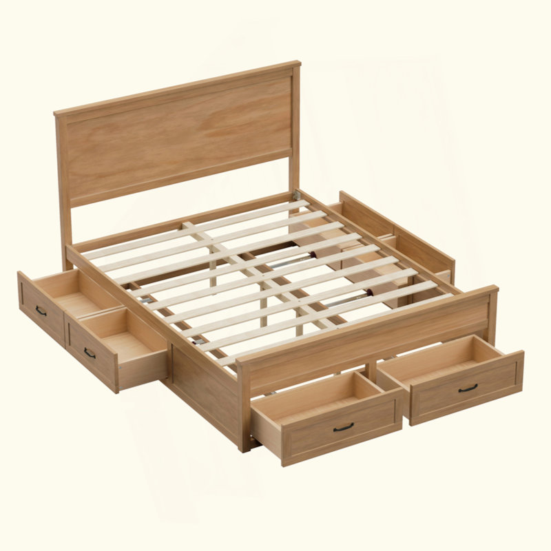Modern Wood Storage Bed Frame With 6 Drawers,Platform Bed With Wooden Slats Support,No Box Spring Needed, Dérive en mer