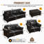 Canapé Chesterfield noir rembourré en similicuir, style Mid-Century moderne avec garniture cloutée, accoudoirs roulés, capitonnage à boutons et 6 coussins-1526428221