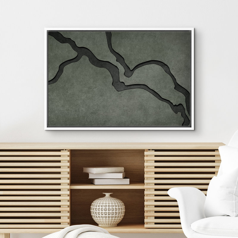 Impression sur toile Moody Green Abstract Lines Minimalist, Blanc, H 16 po x l 24 po