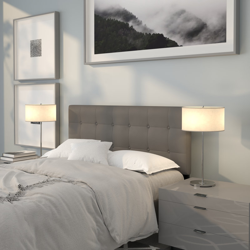 Ciriaca Button Tufted Upholstered Headboard, Full, Gray