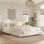 Structure de lit tapissier très grand / très grand - tissu de lin, pieds en bois massif, mobilier de chambre blanc minimaliste-2003172626