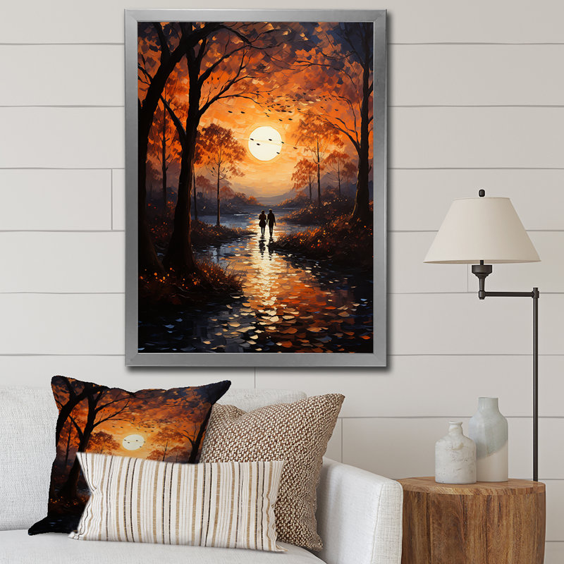 Paysage romantique coucher de soleil Serenade I, Cadre photo argenté, H 40 po x l 30 po x P 1,5 po