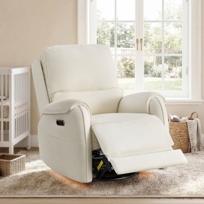 Fauteuil inclinable électrique pivotant 270 ° en velours avec éclairage ambiant et charge USB, Crème